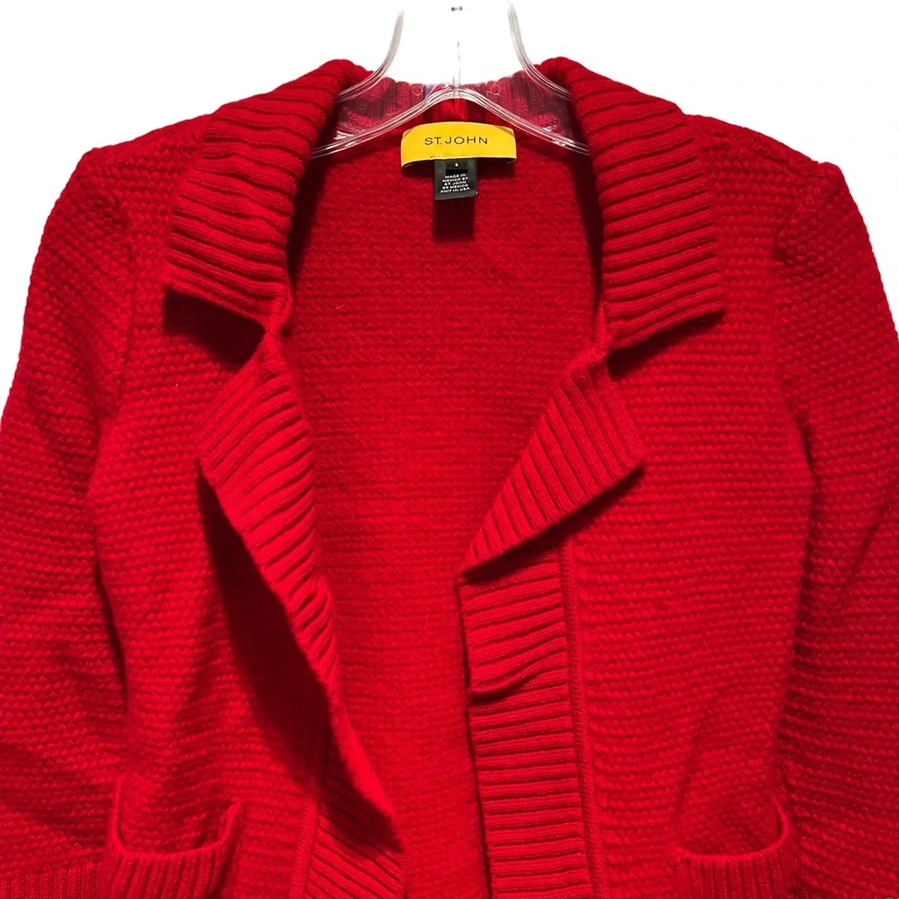 ST. John Red Open Front Knit Cardigan Size Small - Picture 2 of 14